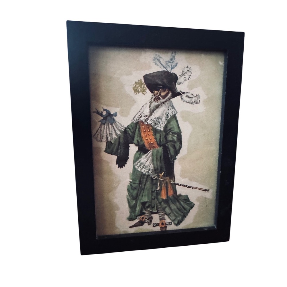 Vintage Framed Art Print On Cardboard Theatrical‎ Male Figure Framed 6x8
